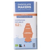 Laden Sie das Bild in den Galerie-Viewer, Chocolate Makers Dunkle Milchschokolade mit Kaffee &amp; Nibs 52%
